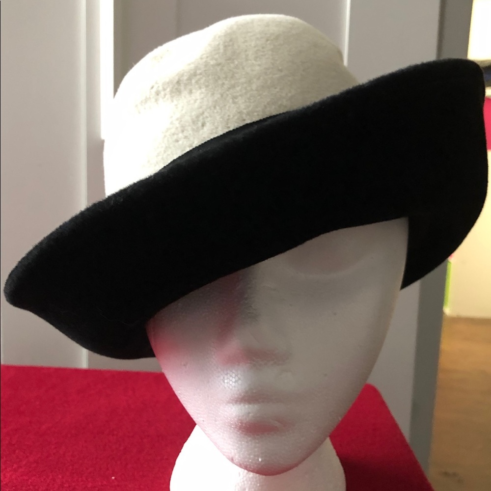 Vintage hat, black and cream with bow.